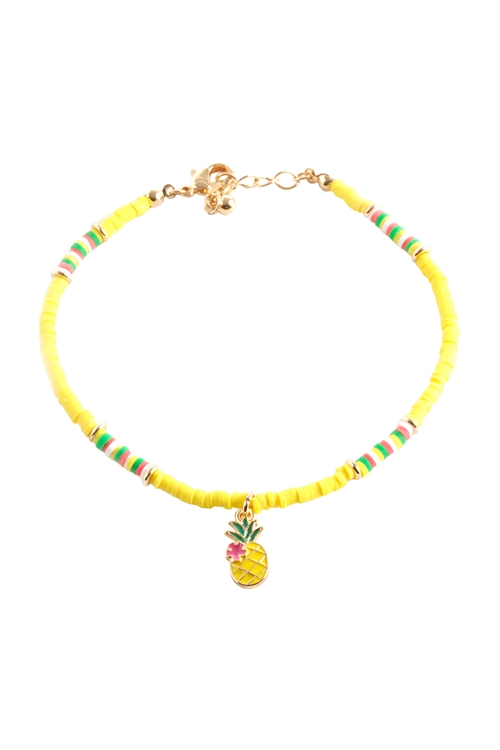 S6-5-1-EA0018GDYEW - FIMO METAL TROPICAL PINEAPPLE  ANKLET- YELLOW/6PCS