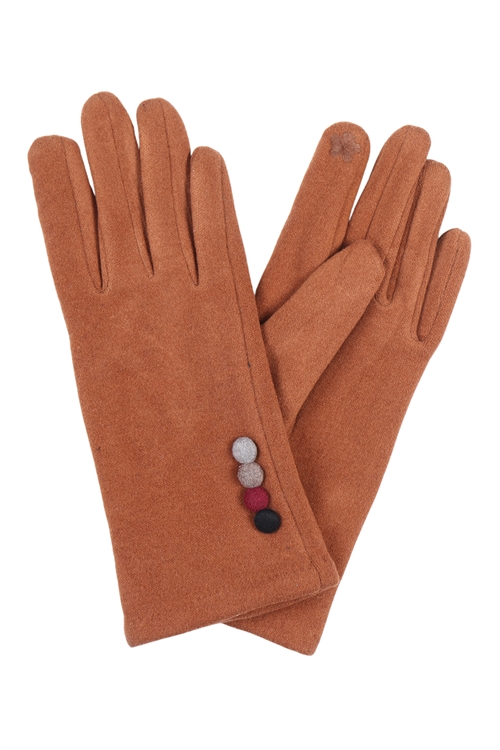 S26-5-4-EAGL3554CA - BUTTON DECO FAUX SUEDE GLOVES SMART TOUCH - CAMEL/6PCS