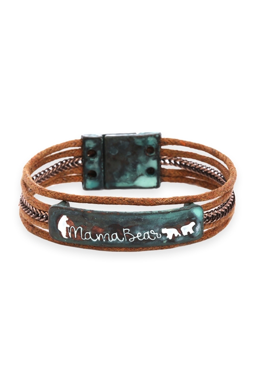 S1-5-4-EB2508PATTAN - METAL "MAMA BEAR" MAGNETIC FINISH BRACELET-TURQUOISE/6PCS