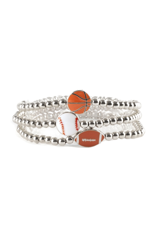 S1-8-2-EB2677RDMLT - METAL EPOXY SPORTS LINK CHARM BRACELET - SILVER MULTICOLOR/1PC