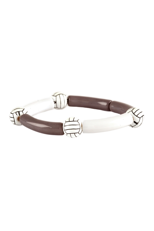 S1-6-4-EB2816GRY - VOLLEYBALL SPORTS GAMEDAY ACETATEPIPE WOOD ELASTIC BRACELET-GRAY/6PCS