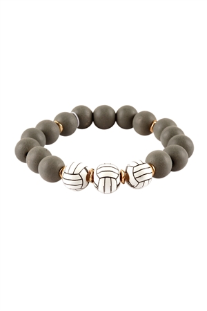 S22-13-4-EB2817GDGRY - VALLEYBALL SPORTS GAMEDAY WOOD BEAD STRETCH BRACELET-GRAY/1PC