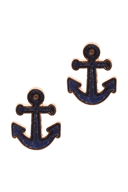 A2-2-3-EE0562GDNAVY- DRUZY METAL ANCHOR POST EARRINGS-NAVY/1PC