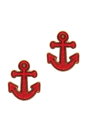 A2-2-3-EE0562GDRED- DRUZY METAL ANCHOR POST EARRINGS-RED/1PC