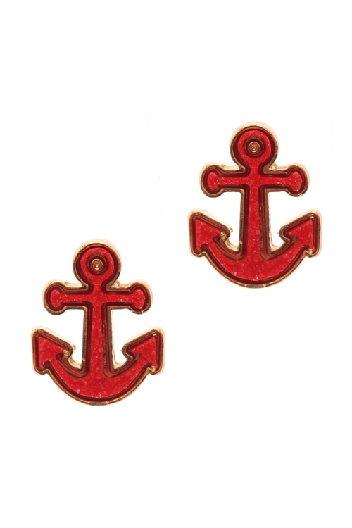 A2-2-3-EE0562GDRED- DRUZY METAL ANCHOR POST EARRINGS-RED/1PC