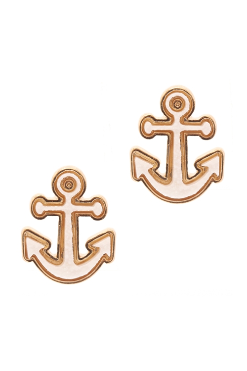 A2-2-3-EE0562GDWHT- DRUZY METAL ANCHOR POST EARRINGS-WHITE/1PC