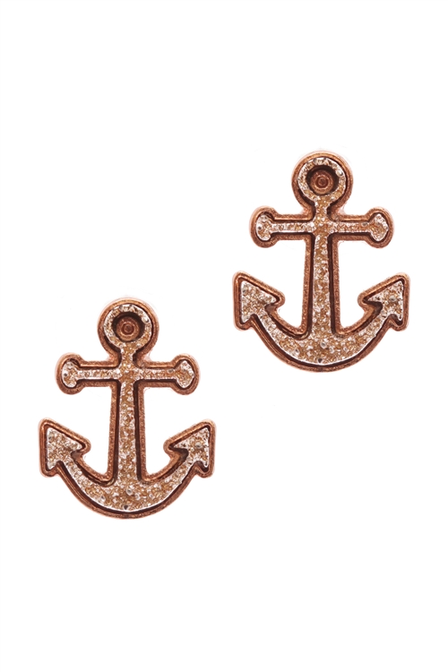 A2-2-3-EE0562RGRG- DRUZY METAL ANCHOR POST EARRINGS-ROSE GOLD/1PC