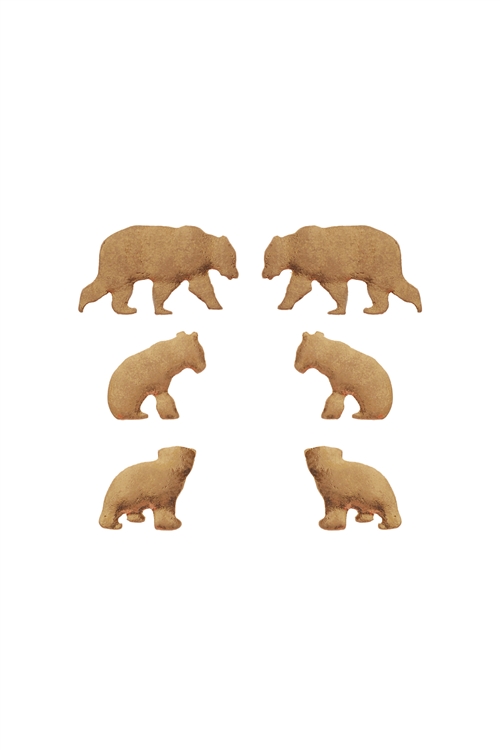 S1-7-3-EE0804WG - METAL BEAR 3 PAIR POST EARRINGS-MATTE GOLD/6PCS