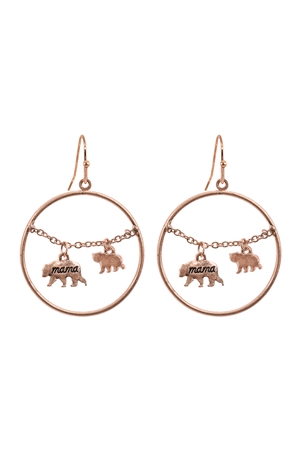S1-7-3-EE0837WRG - MAMA BEAR CHAIN ROUND HOOK  EARRINGS-MATTE ROSE GOLD/1PC
