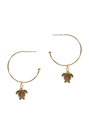 A2-4-4-EE1086GDMLT- METAL EPOXY SEA LIFE TURTLE HOOP ROUND EARRINGS/1PC