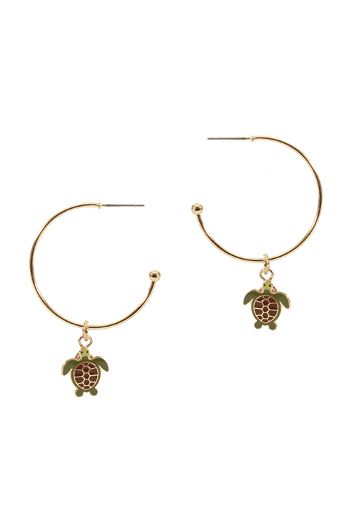 A2-4-4-EE1086GDMLT- METAL EPOXY SEA LIFE TURTLE HOOP ROUND EARRINGS/1PC