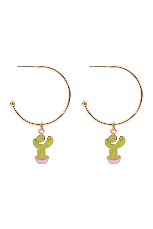 S4-4-4-EE1087GDMLT - METAL EPOXY CACTUS HOOP ROUND EARRINGS /1PC