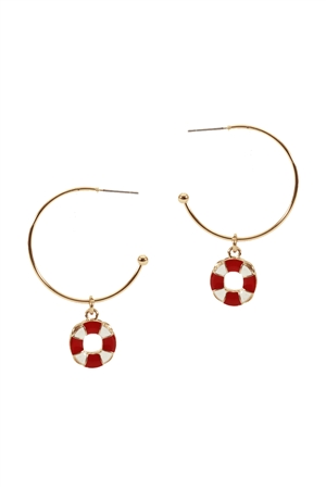 A3-2-2-EE1088GDMLT- METAL EPOXY NAUTICAL FLOATER HOOP ROUND EARRINGS-GOLD MULTICOLOR/1PC