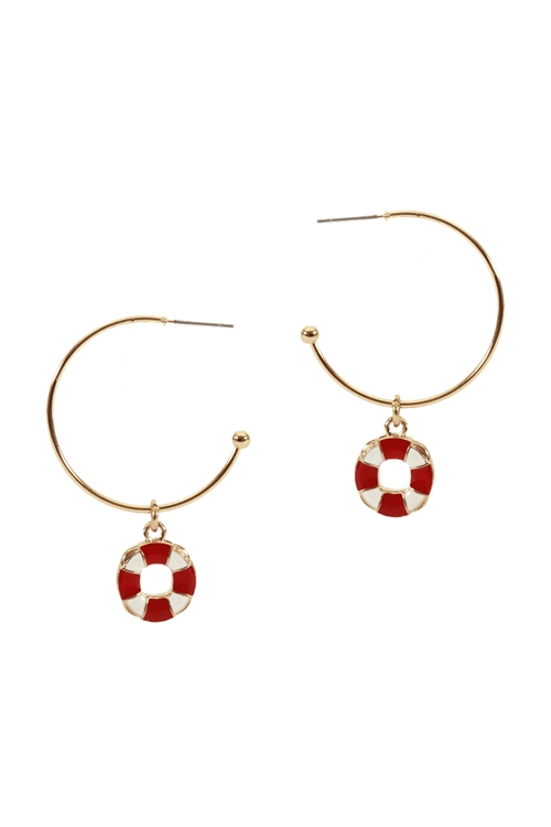 A3-2-2-EE1088GDMLT- METAL EPOXY NAUTICAL FLOATER HOOP ROUND EARRINGS-GOLD MULTICOLOR/1PC