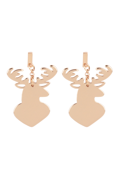 SA3-2-4-EE1111GD - CHRISTMAS REINDEER POST DANGLING EARRINGS - GOLD/6PAIRS