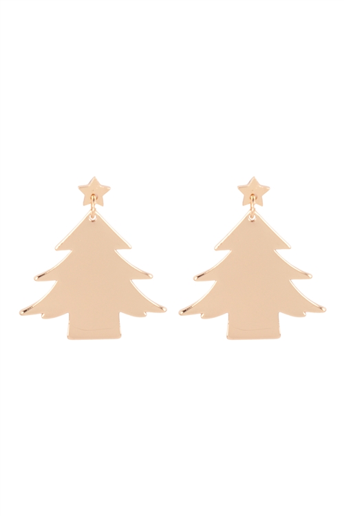 SA3-2-4-EE1112GD - CHRISTMAS TREE POST DANGLING EARRINGS - GOLD/6PAIRS