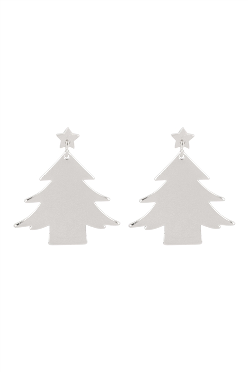 SA3-2-4-EE1112RH - CHRISTMAS TREE POST DANGLING EARRINGS - SILVER/6PAIRS