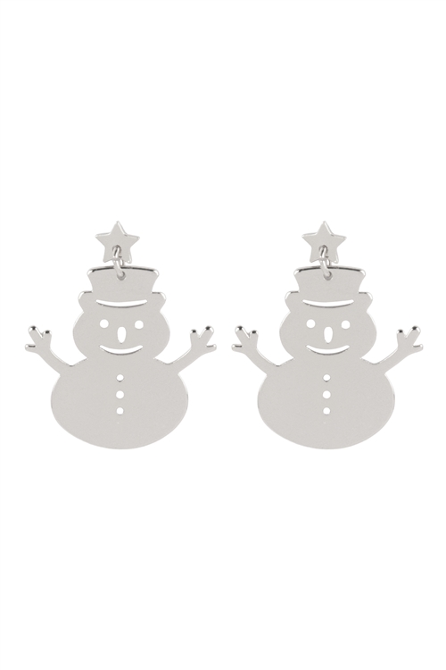 SA3-2-4-EE1114RH - CHRISTMAS SNOWMAN POST DANGLING EARRINGS - SILVER/6PAIRS