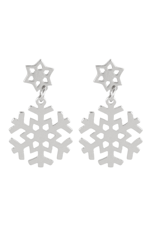 SA3-2-4-EE1115RH - CHRISTMAS SNOWFLAKE POST DANGLING EARRINGS - SILVER/6PAIRS