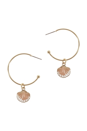 A2-4-4-EE1268GD-PCH-1 METAL EPOXY SEASHELL HOOP ROUND EARRINGS-PEACH/1PC