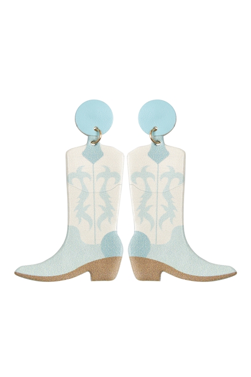 SA4-1-2-EE1305BLU - WESTERN BOOT PU LEATHER EARRINGS-BLUE/1PC (NOW $4.25 ONLY!)