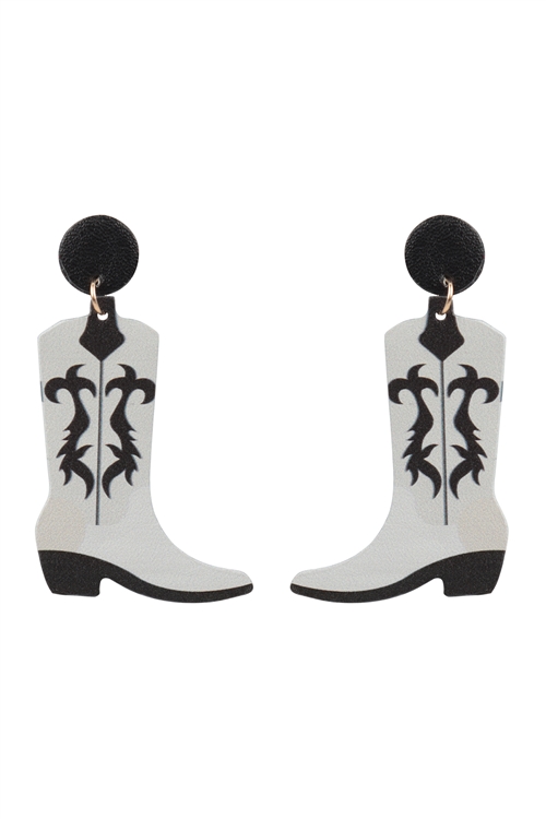 A2-1-4-EE1305BW - WESTERN BOOT PU LEATHER EARRINGS--BLACK WHITE/1PC (NOW $4.25 ONLY!)