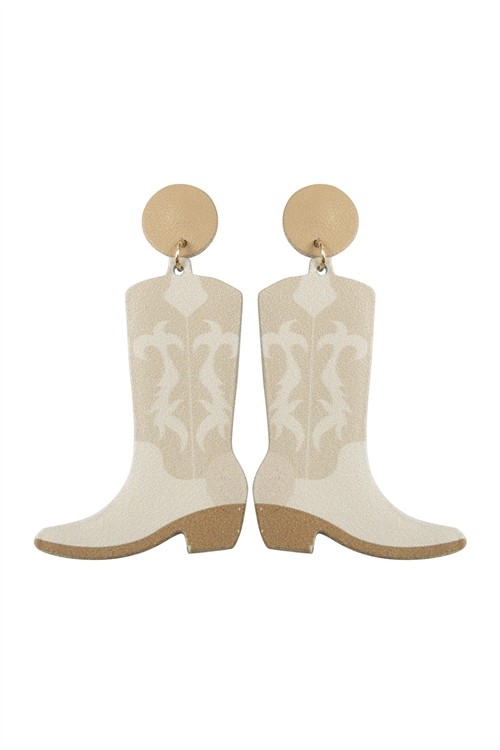 SA4-1-2-EE1305NTR - WESTERN BOOT PU LEATHER EARRINGS-NATURAL/1PC (NOW $4.25 ONLY!)