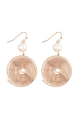 SA4-3-4-EE1356WG - ROUND SWIRL WITH PEARL HOOK EARRINGS-GOLD/1PC