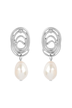 SA4-3-4-EE1357RH - OVAL SWIRL WITH FRESH WATER PEARL EARRINGS-SILVER/1PC