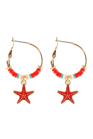 S7-5-4-EE1359GDRED - FIMO METAL STARFISH HOOP EARRINGS /1PC