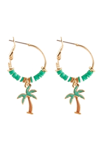 A2-5-1-EE1374GDGRN - FIMO METAL TROPICAL  PALM TREE HOOP EARRINGS /1PC