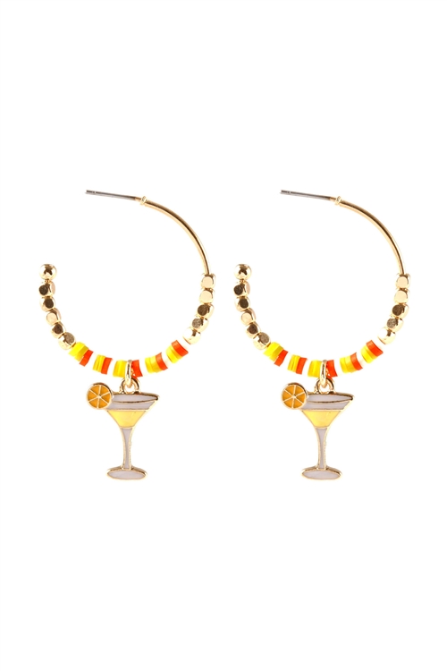 S1-8-5-EE1376GDYEW - TROPICAL COCKTAIL HOOP FIMO EARRINGS - GOLD YELLOW/1PC