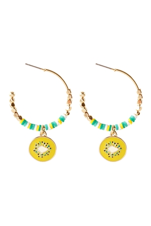 S4-4-4-EE1379GDLIM - METAL FIMO FRUIT HOOP EARRINGS-GOLD LIME/1PC