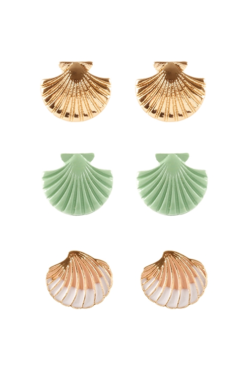 237-H-EE1460GDMLT - SEASHELL 3 PAIR POST EARRINGS /6PCS