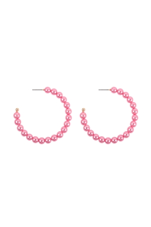 SA3-3-4-EE1849FU - METALLIC PEARL HOOP EARRINGS-FUCHSIA/1PC