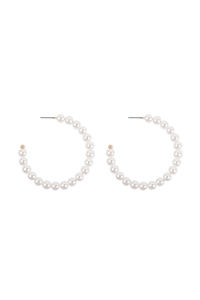 SA3-3-4-EE1849WHT - METALLIC PEARL HOOP EARRINGS-WHITE/1PC