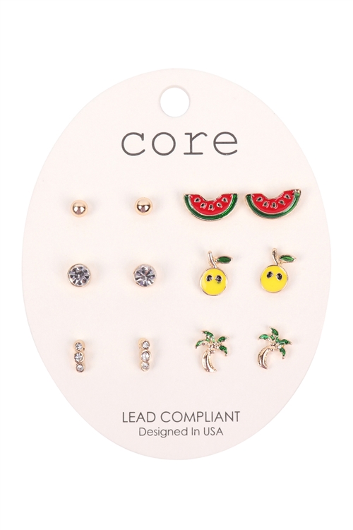 S1-6-3-EE2771GD-6 SET COLORFUL EARRINGS/6PCS