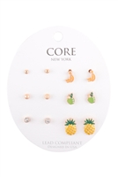 S1-7-4-EE2846GD -  TROPICAL FRUITS  ASSORTED SET STUD EARRINGS - GOLD/1PC