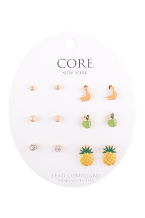 S1-7-4-EE2846GD -  TROPICAL FRUITS  ASSORTED SET STUD EARRINGS - GOLD/1PC