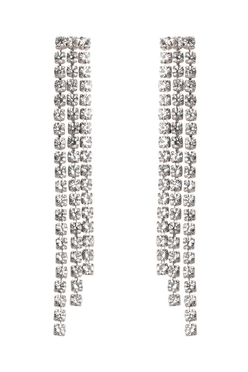 A1-2-1-EEA509RHCRY - RHINESTONE 3 LINE FRINGE DROP EARRINGS-SILVER CRYSTAL/1PC