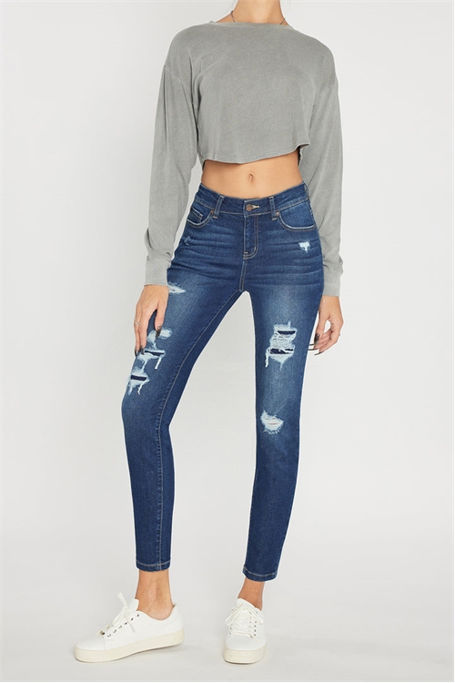S44-1-1-EN-EP3491-DK - HIGH RISE RIPPED SUPER STRETCHY JEANS- DARK 1-2-3-3-2-2-1-1