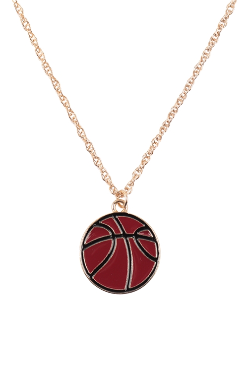 S1-7-4-EN3088DBRN - GAMEDAY BASKETBALL EPOXY PENDANT CHAIN NECKLACE/6PCS