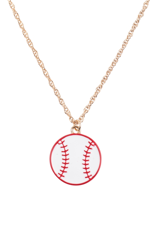 S1-7-4-EN3088RED - GAMEDAY BASEBALL EPOXY PENDANT CHAIN NECKLACE/6PCS