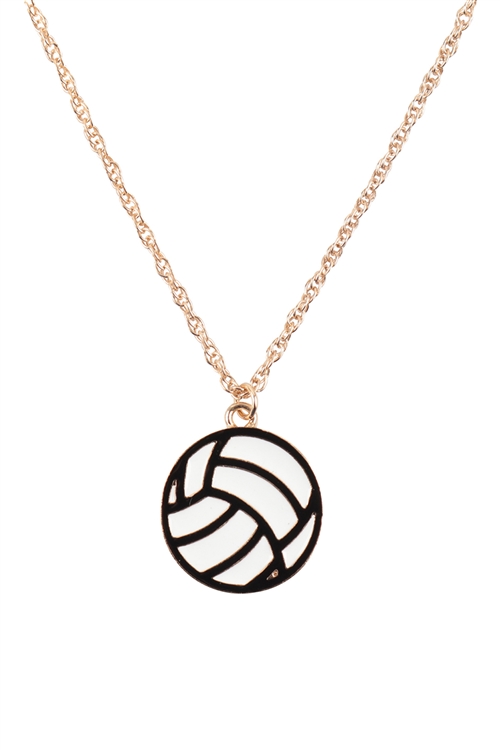 S1-7-4-EN3088WHT - GAMEDAY VOLLEYBALL EPOXY PENDANT CHAIN NECKLACE/6PCS