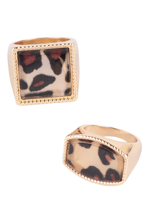 SA3-2-4-ER4002MLT-2 - RESIN ANIMAL PRINT RING SET - MULTICOLOR LEOPARD/6PCS