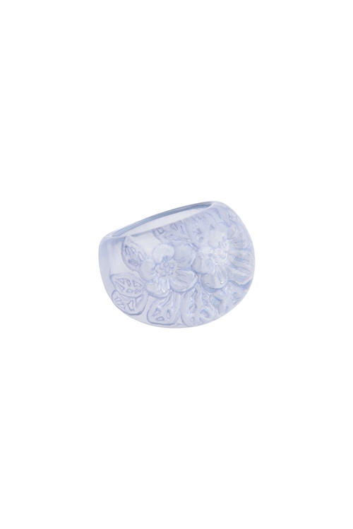 S5-4-3-ERA072BLE - FLOWER LUCITE DOME SHAPE RESIN RING - BLUE/1PC