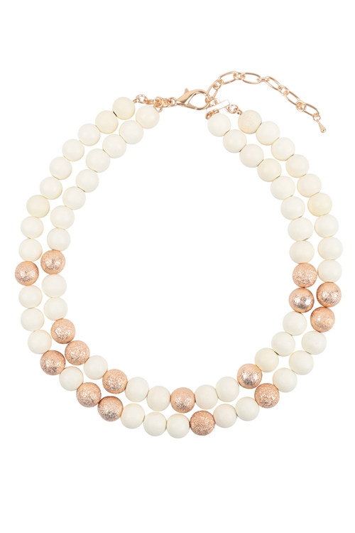 SA3-3-1-ESN6614IV - WOOD, CCB 2 LINE BEADED NECKLACE-IVORY/1PC