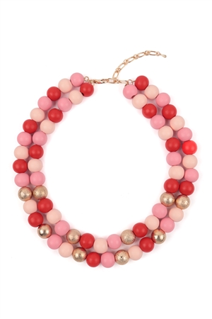 S5-5-2-ESN6614PKMU1 - WOOD, CCB 2 LINE BEADED NECKLACE-PINK MULTICOLOR 1/1PC