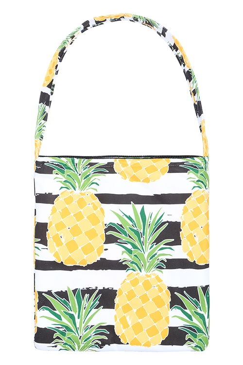 S21-8-6-ETW10180BK - 2-IN1 BEACH TOWEL PINEAPPLE PRINT FOLDABLE TOTE  BAG - BLACK/1PC