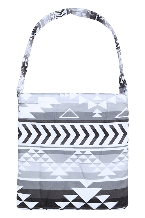 S20-12-6-ETW9982BK - 2-IN1 BEACH TOWEL  AZTEC PRINT FOLDABLE TOTE  BAG - BLACK/1PC